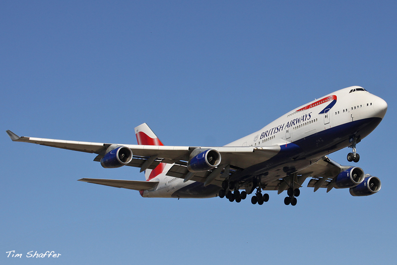 A British Airways Boeing 747-400 lands at Dallas-Fort Worth Airport (Tim Shaffer)